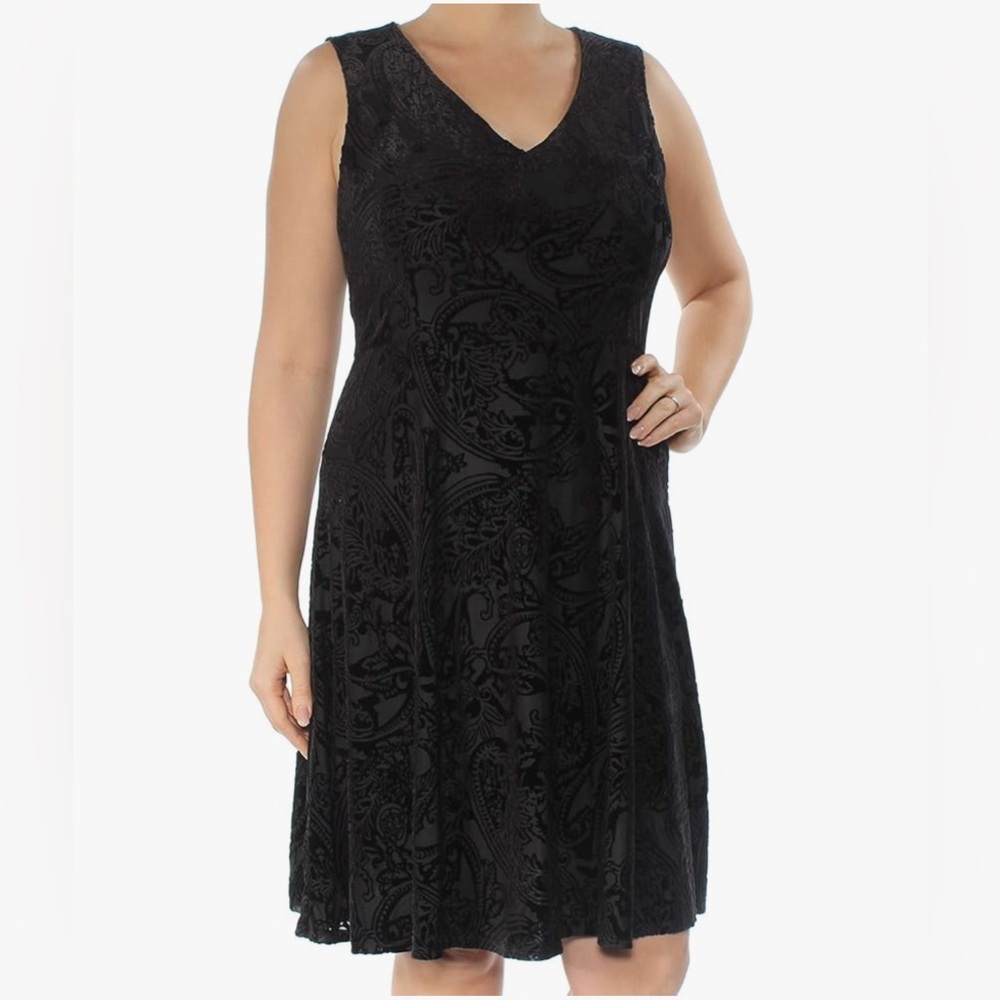 Tommy Hilfiger Fit and Flare Black Velvet Paisley Burnout Dress